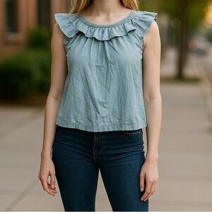 NWT Copper Key Ruffled Sleeveless Blouse - Light Blue Size L